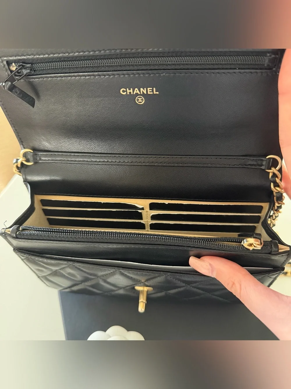CHANEL Black Quilted Leather Crossbody with Gold CC